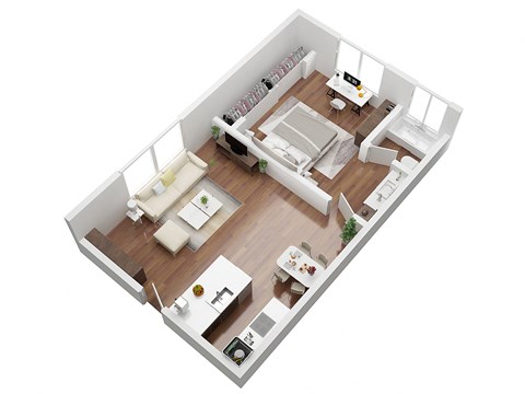Floor plan for 1 bed, 1 bath, 585 sqft